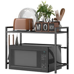 Microwave Shelf Expandable with 3 Hooks, Metal, Black