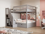 Solid Wood Bunk Bed 140x200cm High Safety Rail Storage Ladder Drawers, Grey
