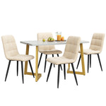 Dining Set 5-Piece 117cm Rectangular Modern Table Beige Velvet Gold Legs