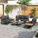 Garden Furniture Set 4-5 Seater with 2 Stackable Coffee Tables Adjustable Legs Galvanized Iron Grey