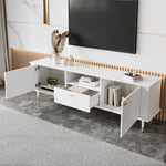 TV Cabinet with Open Compartments, Drawers, Soft-Close Hinges, Lacquered Textured Surface