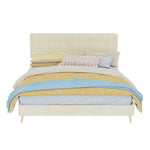 Modern Double Bed with Plaid Headboard, 160x200cm, Beige Fabric