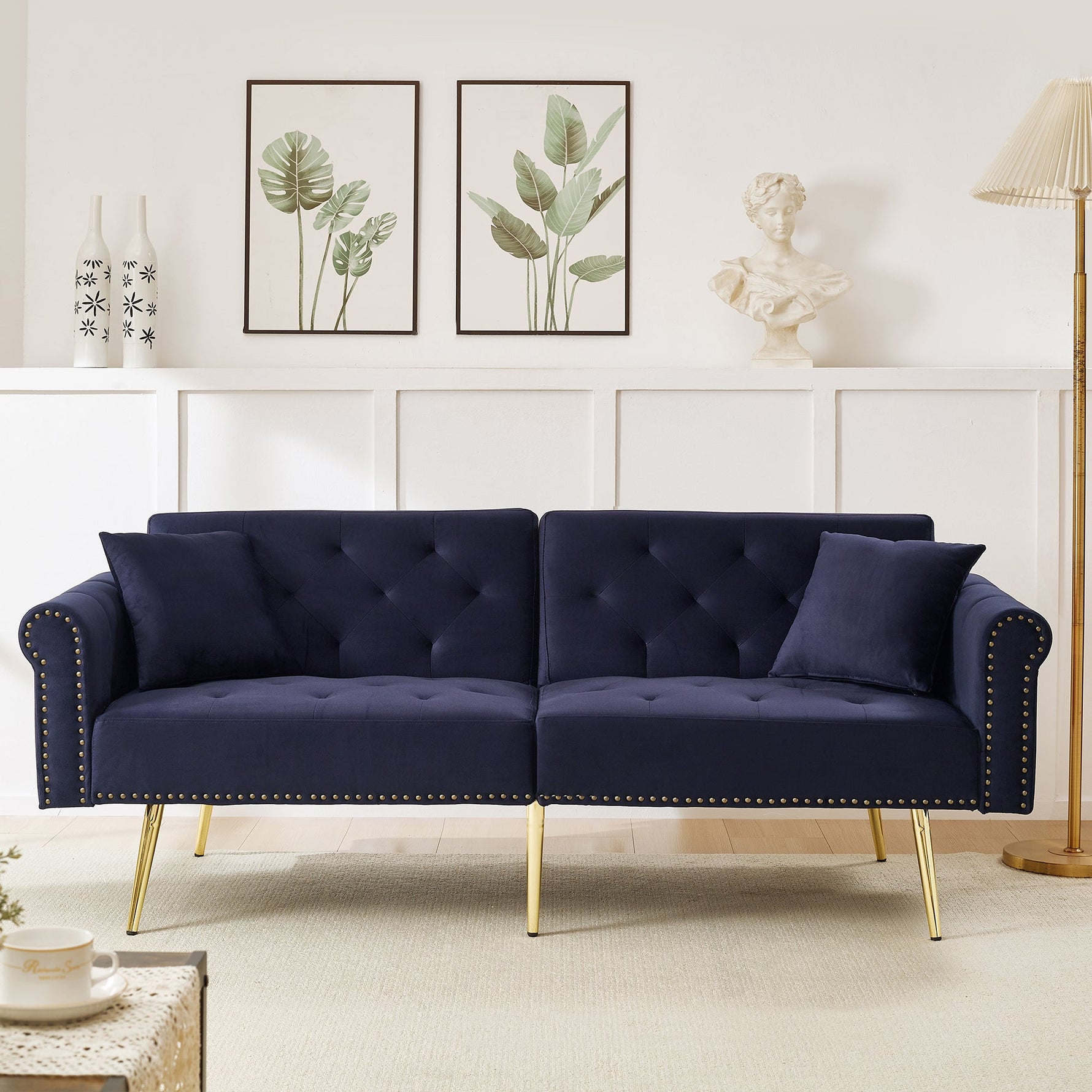 Sofa Bed, Modern 2-Seater, 3-Level Adjustable Backrest, Velvet