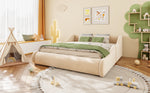 Upholstered Kids Bed 140x200 with Mattress & Rails in Beige Velvet