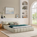 Double Bed 140x200cm Square Quilted Design, Beige Chenille