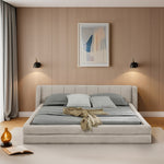 Double Bed 160x200cm Comfortable Backrest Sturdy Frame Easy Assemble Beige Chenille