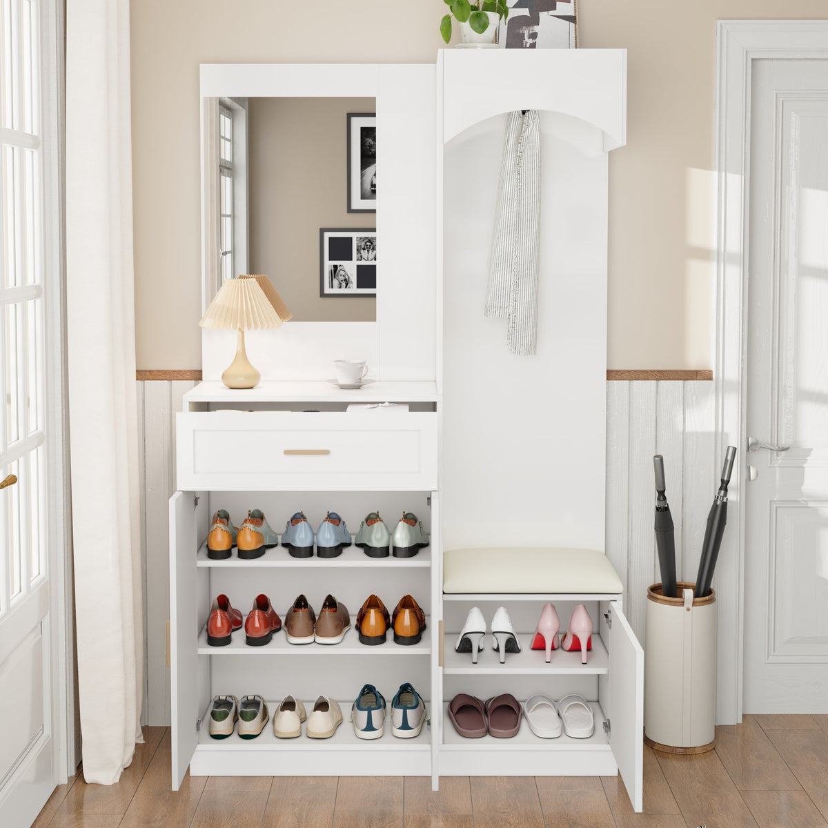 Compact Wardrobe Shoe Cabinet Entrance Storage with Mirror, Modern