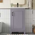 Bathroom Vanity Unit with Ceramic Sink and Adjustable Shelves, Grey