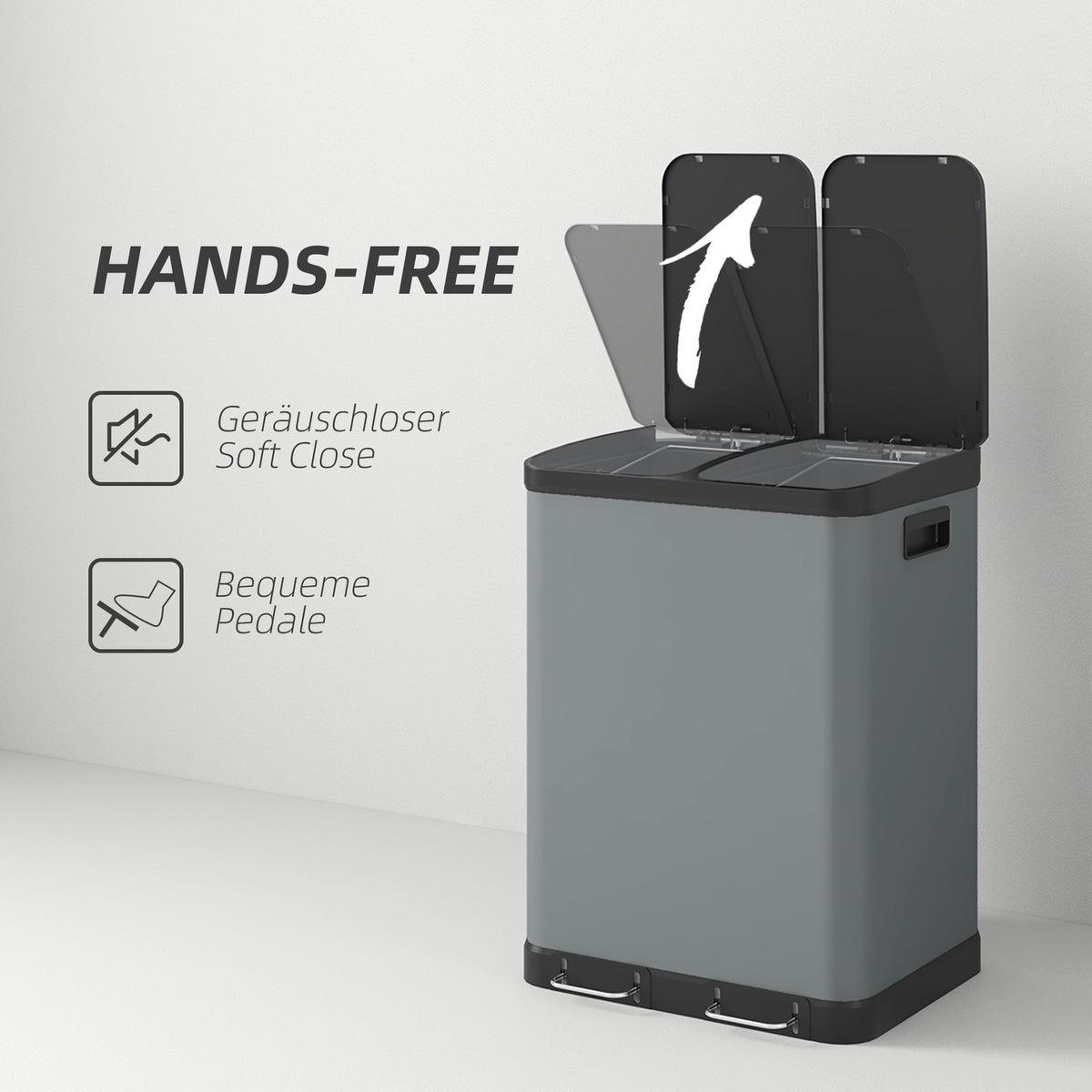 Trash Can 2x30L Pedal Bin with Lid, Metal