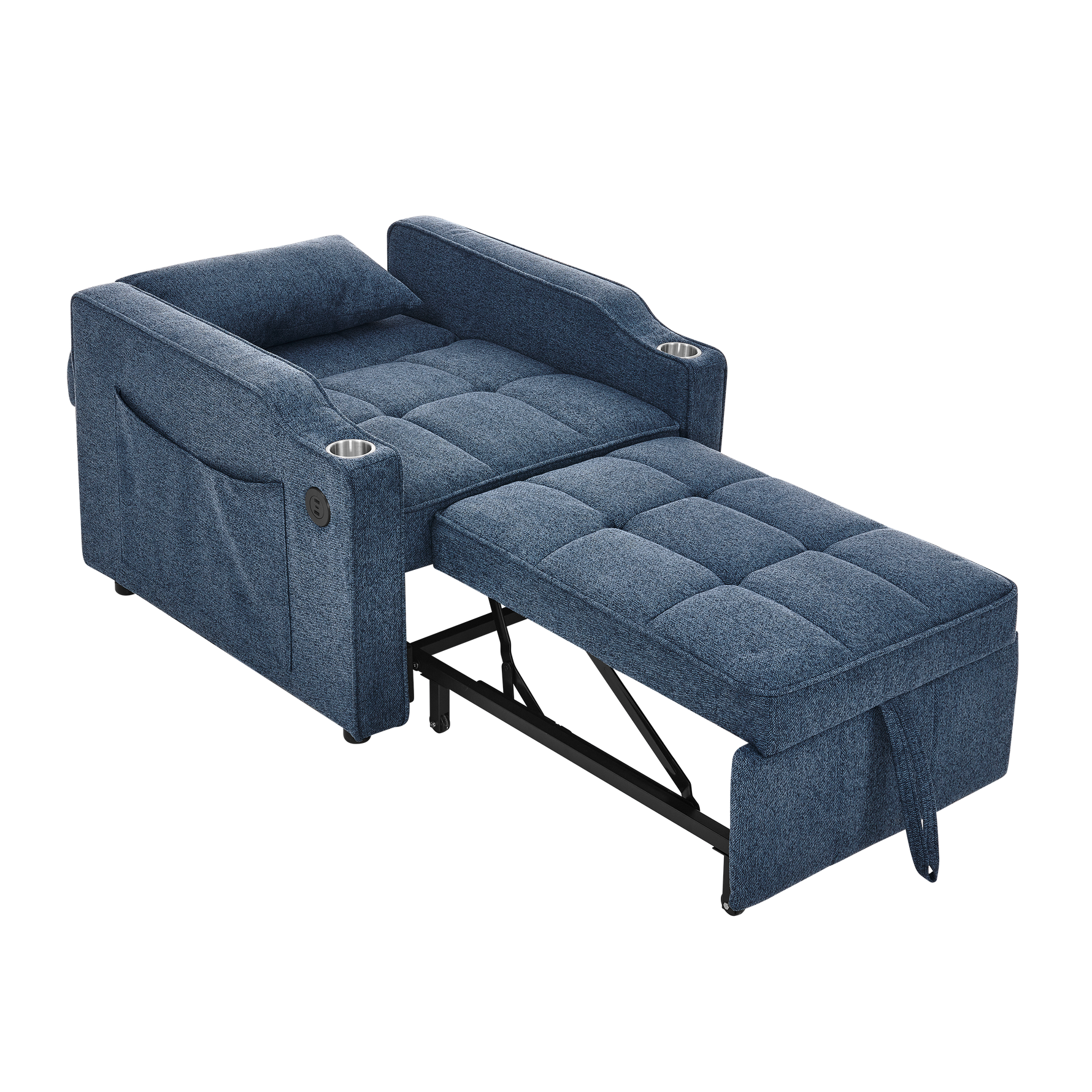 3-in-1 Sofa Bed with Slide-to-Transform Design and USB Charging, Navy Blue