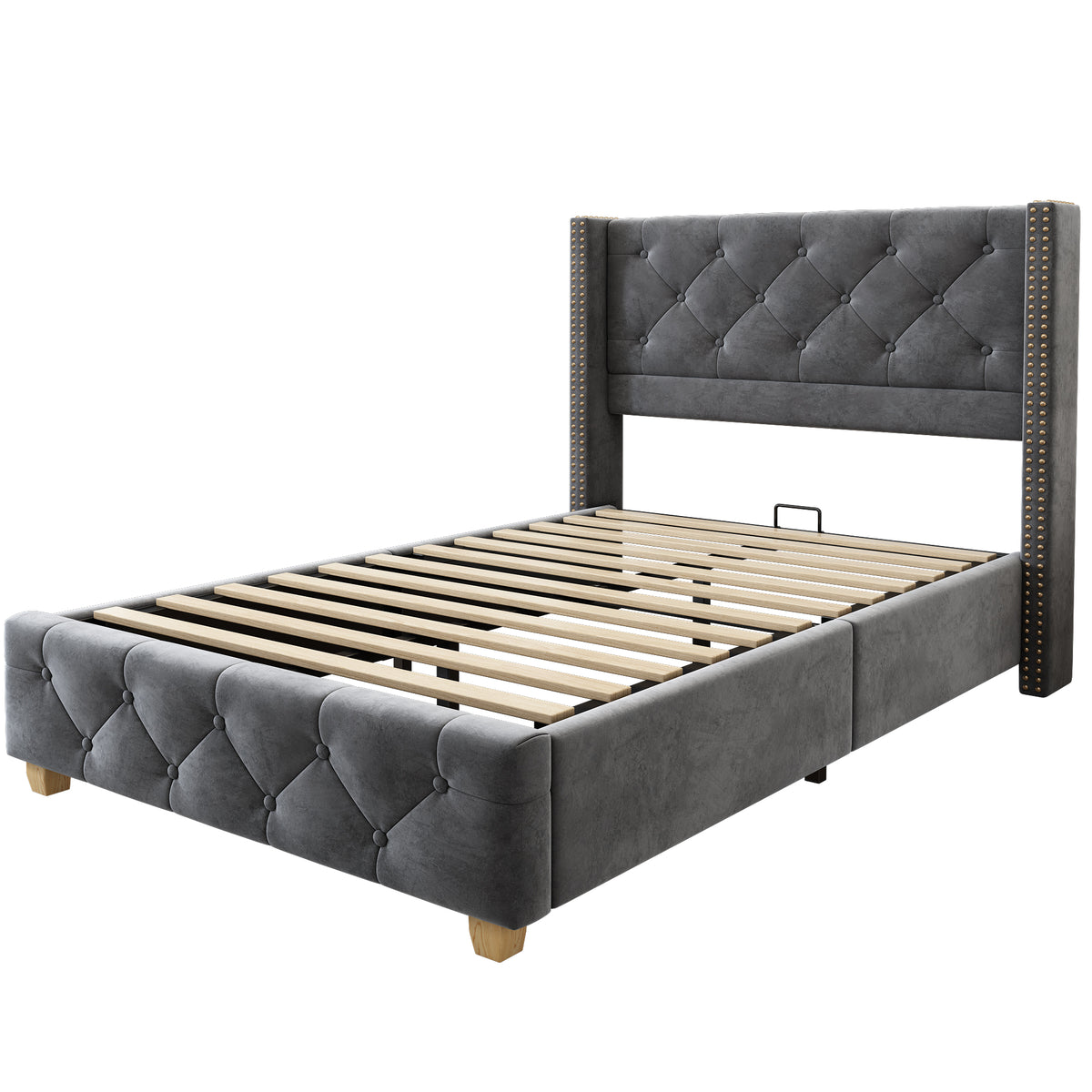 Upholstered Bed 90x200cm with Slatted Frame, Grey Velvet