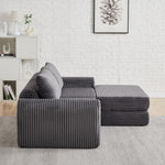 Corduroy 2-in-1 Sofa Bed with Two Pillows and Removable Footstool, Corduroy