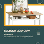 3-Piece Bar Table Set 2 Bar Stools Storage Shelf, MDF Steel, White + Oak
