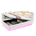Upholstered Sofa Bed 90x200 with Hydraulic Storage, Beige Velvet