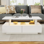 LED Coffee Table, Storage, Double-Layer Rectangular with Bluetooth App, White