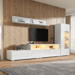 3-Piece TV Wall Unit Set with LED Lighting and High-Gloss Finish, White