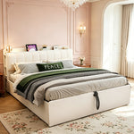 Wooden Flatbed 180x200cm with Hydraulic Storage & USB, White