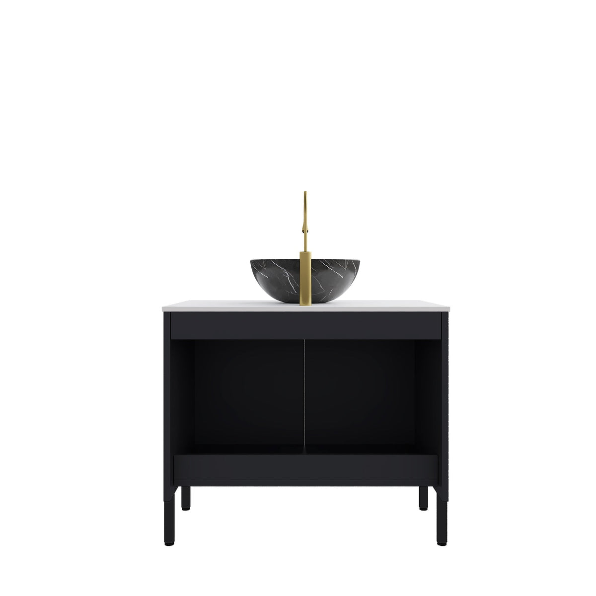 76cm Bathroom Vanity Unit with Stone Pattern Basin and Sintered Stone Countertop, Black