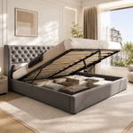Upholstered Double Bed 180x200cm Hydraulic Storage, Grey Velvet