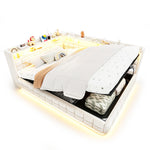 Upholstered Sofa Bed 140x200cm with Storage & LED, Beige Velvet