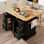 Mobile Kitchen Island with 2 Doors and 6 Drawers, White and Black