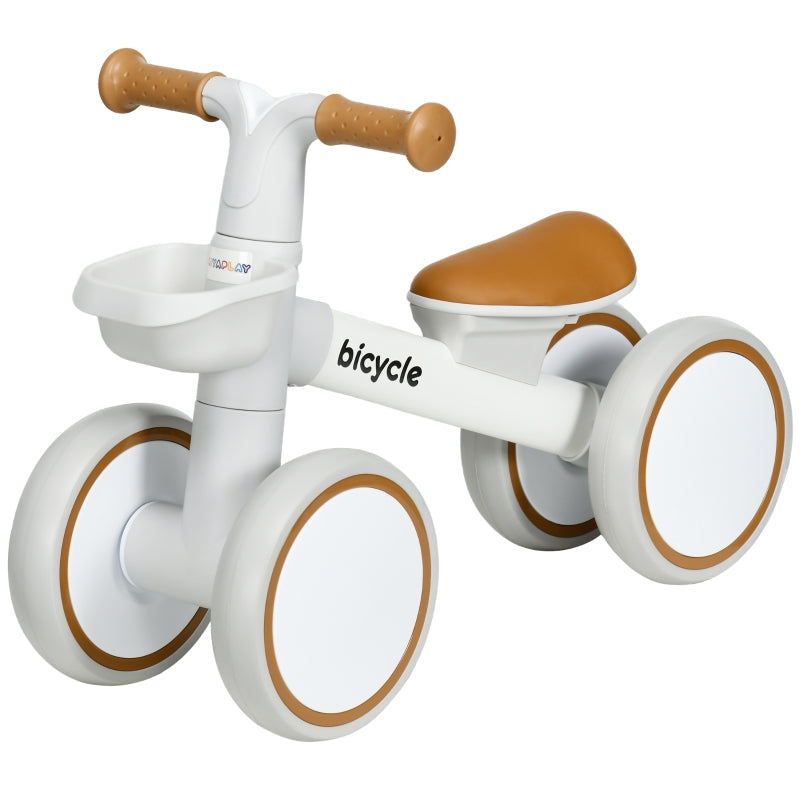 Balance Bike with Adjustable Seat and Whisper Wheels, Brown and White