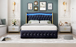 Upholstered Bed, 140x200cm LED Hydraulic Storage, Velvet Black