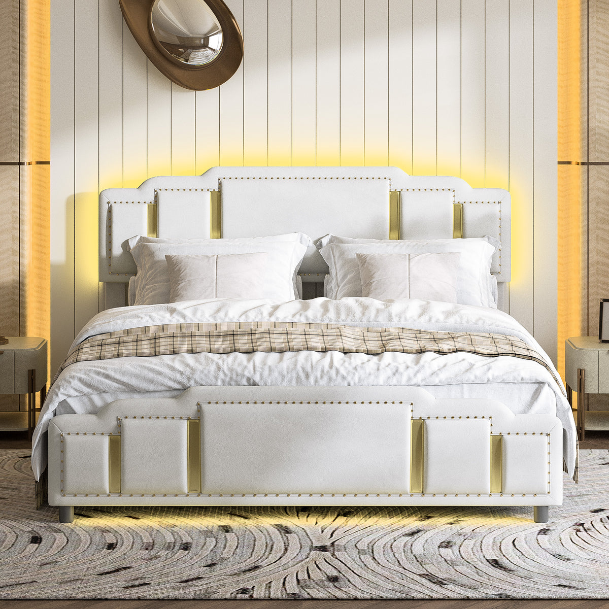 Hydraulic Double Bed 160x200cm with Headboard, Beige Velvet