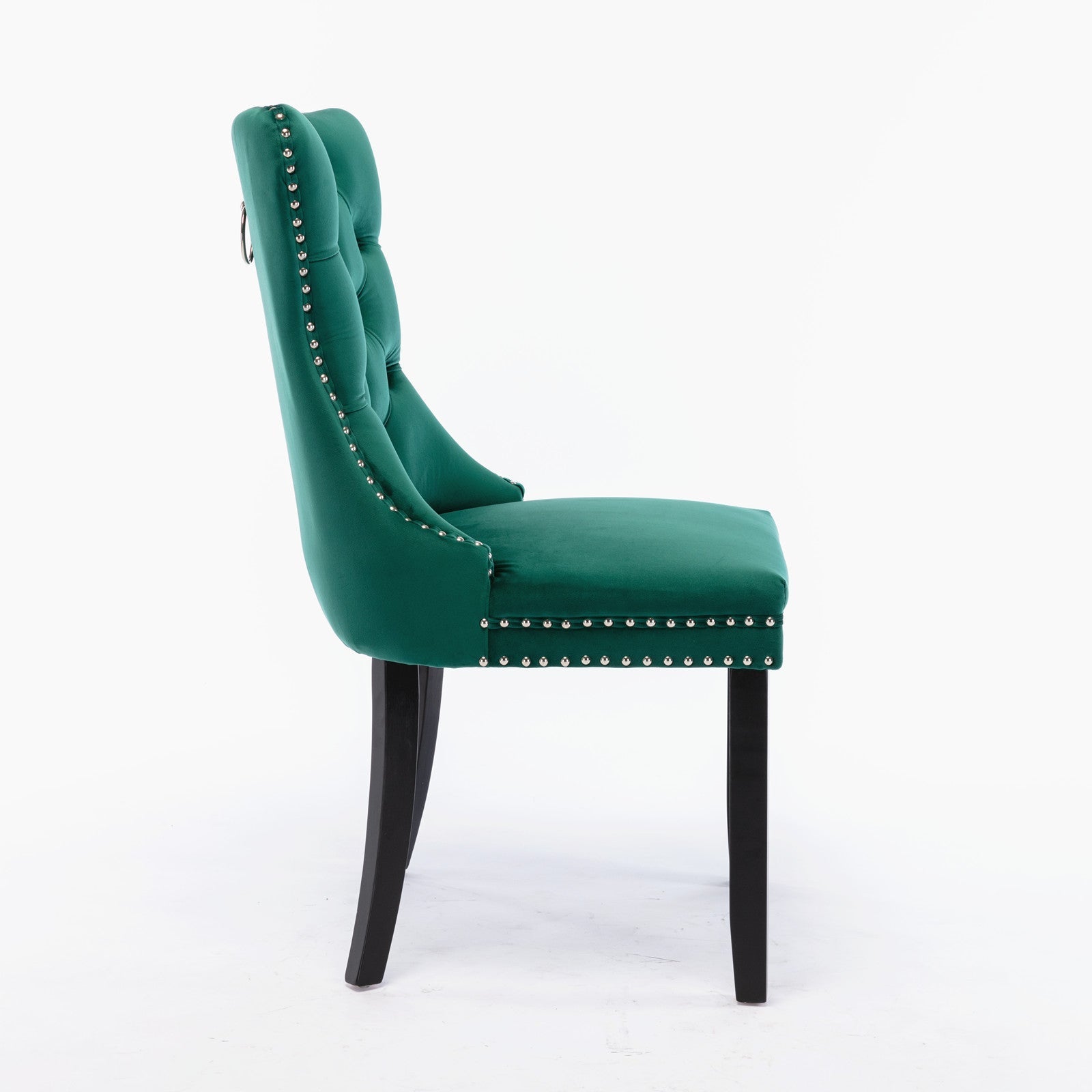 Nikki Collection Tufted Upholstered Dining Chair Wood Legs Nailhead Trim Set of 2 - Green Velvet