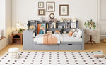 Sofa Bed, Multifunctional with Desk, Bookshelf, Storage & Power Outlet, Solid Wood, Grey