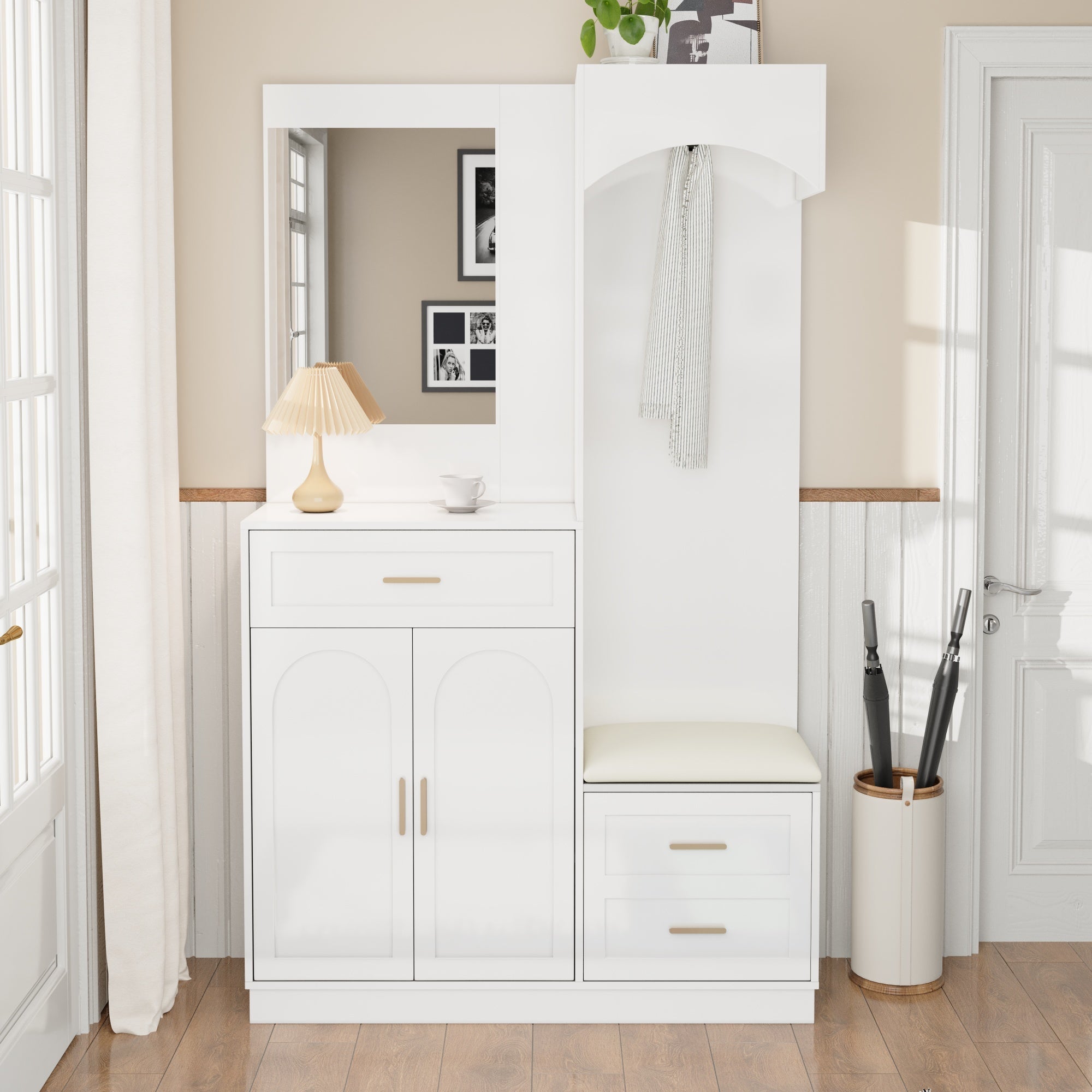 Compact Wardrobe Shoe Cabinet Entrance Storage with Mirror, Modern