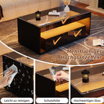 Modern Coffee Table, 16-Color LED Light, 2 Large Drawers, High Gloss, Black