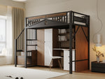 Metal Loft Bed, 90 x 200 cm, Safety Enclosure with Window & Ladder, Black