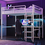 Metal Loft Bed 140*200 cm with Ladder, Table & Shelf, White