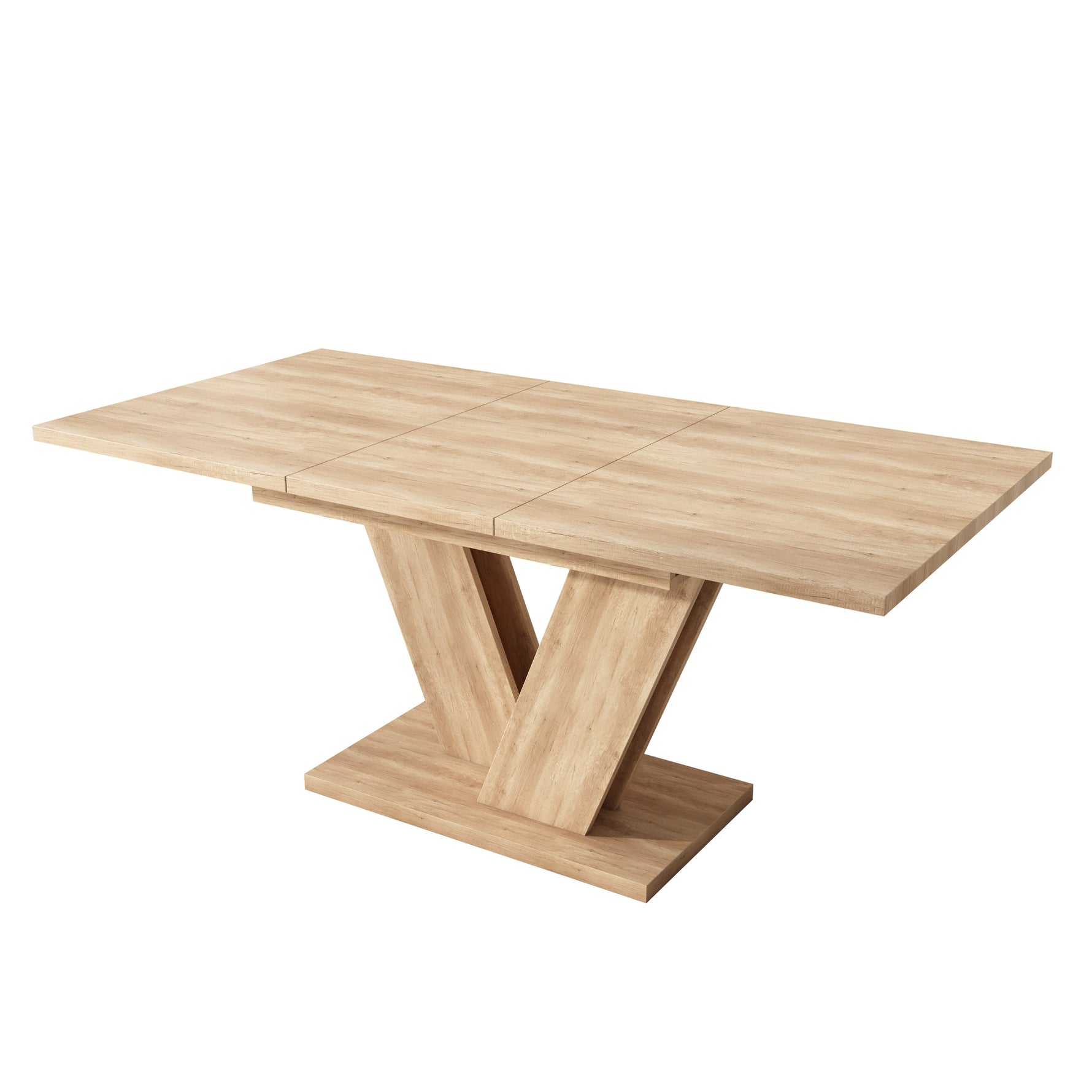 Extendable Dining Table 140/180x80cm Rectangular Thickened Top V-Shaped Legs Oak Color