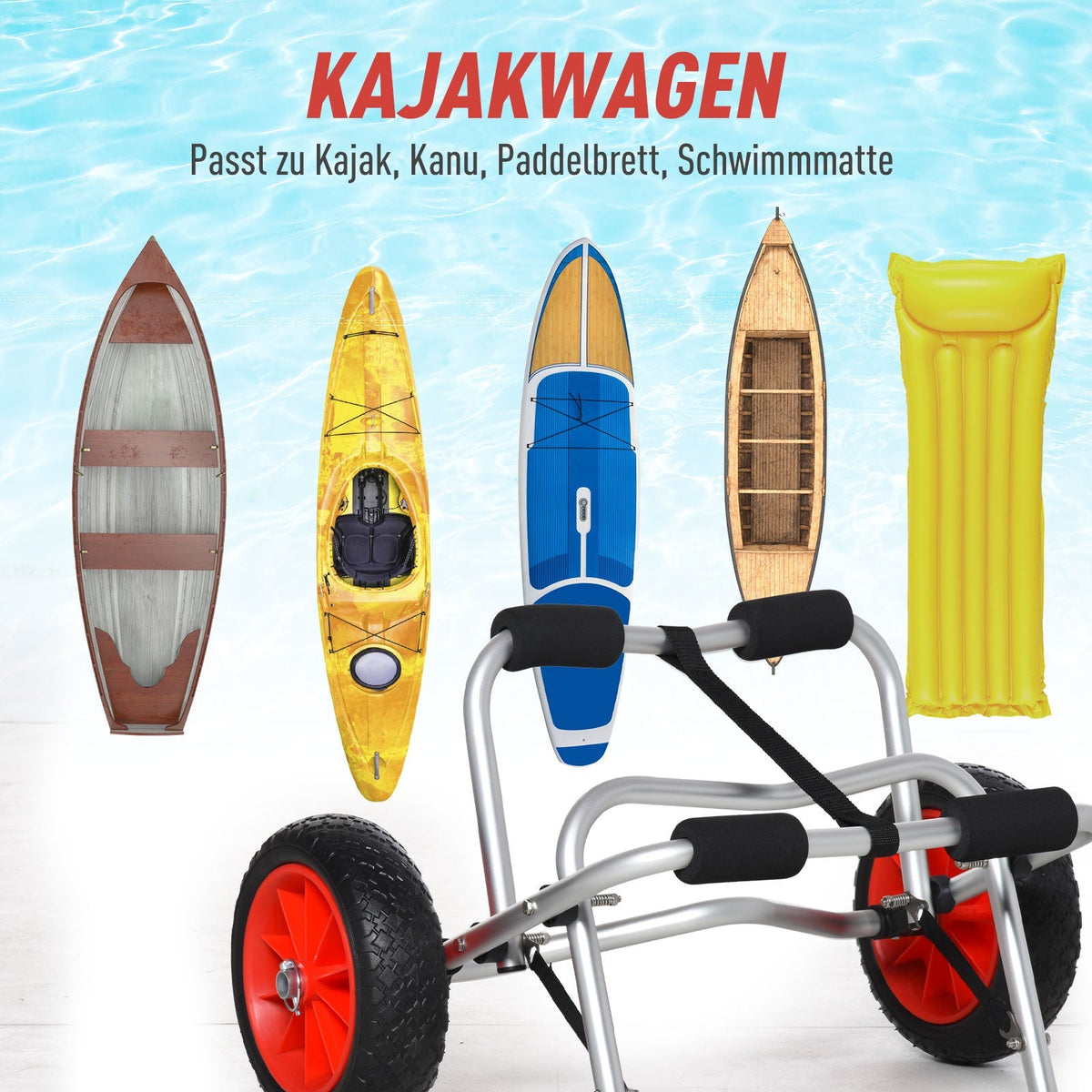 Aluminum Canoe Kayak Surf Trolley, Foldable with PU Wheels, 75 kg Capacity, 68x44.5x40 cm, Aluminum