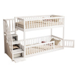 Bunk Bed 90x200 with Safety Stairs & Drawers, White Wood