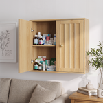 Wall-Mounted Bathroom Cabinet, Two-Door Medicine Cabinet with Vertical Groove Design, Oak