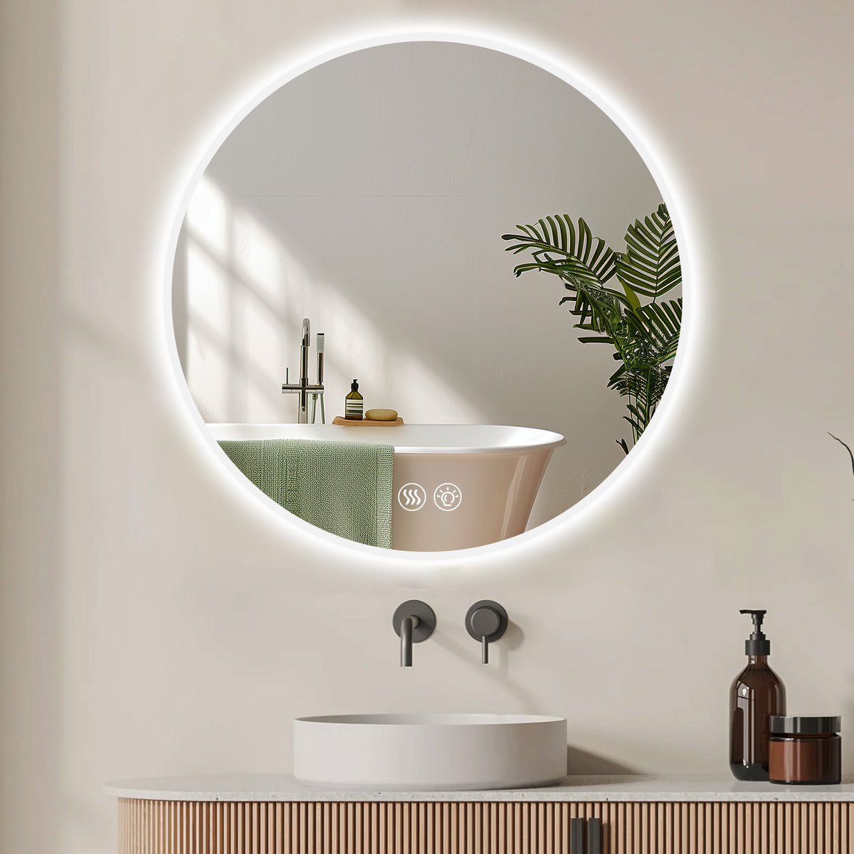 70cm LED Round Bathroom Mirror, Anti-Fog & Dimmable Light