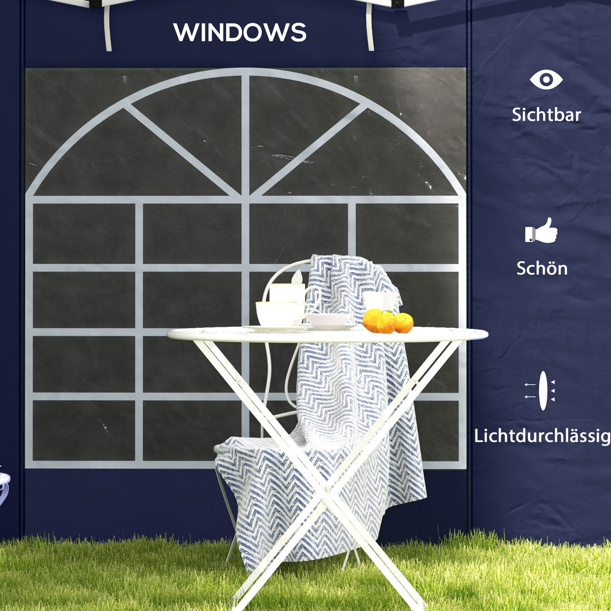 Side Panels for Gazebo, 3x3m and 3x6m with Window and Door, Oxford, Blue