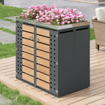 Garbage Can Enclosure with Planting Area and Lockable Dual Doors, Horizontal Wood Grain Panels