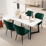 Dining Chair Set of 4 Upholstered Velvet Seat Metal Frame Dark Green