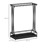 Umbrella Stand, Rectangular Holder with 24 Hooks/Removable Water Tray, Steel Black