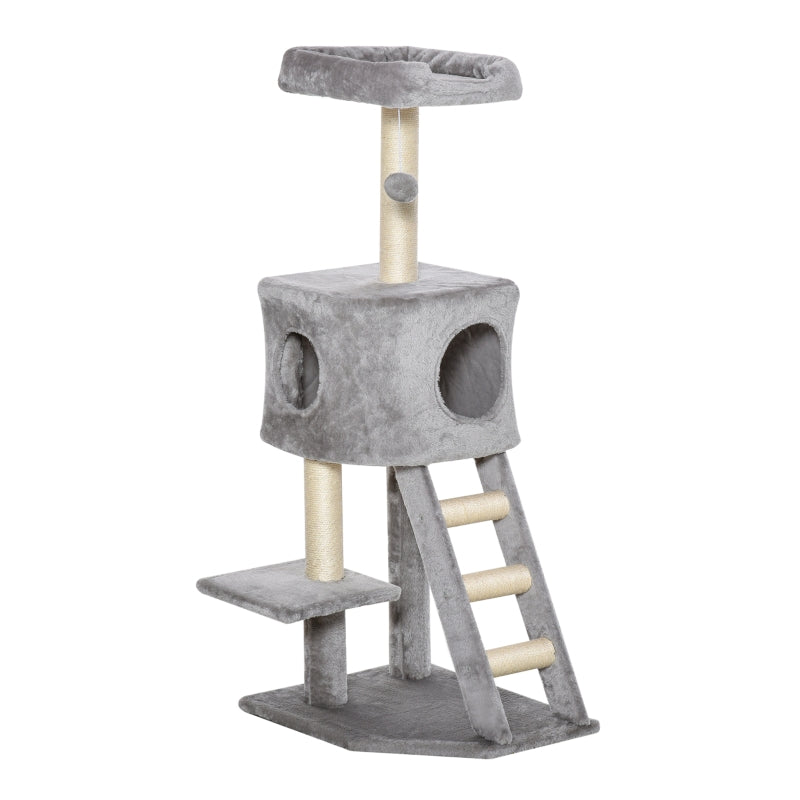 Cat Tree, 120 cm Multi-Level with Cave & Sisal Posts, Light Grey