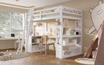 Bunk Bed Children's Storage Shelf Safety Railing Angled Ladder 90x200cm, Pine Chipboard White