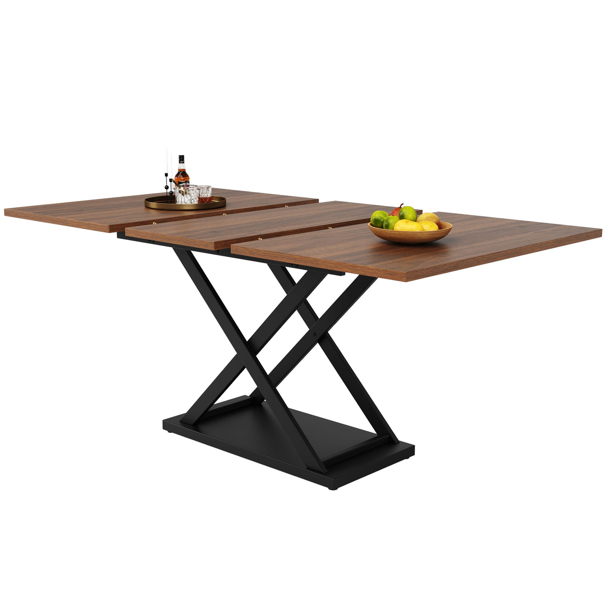 Telescopic Dining Table Extendable 120-160cm Crossed Iron Legs - Walnut