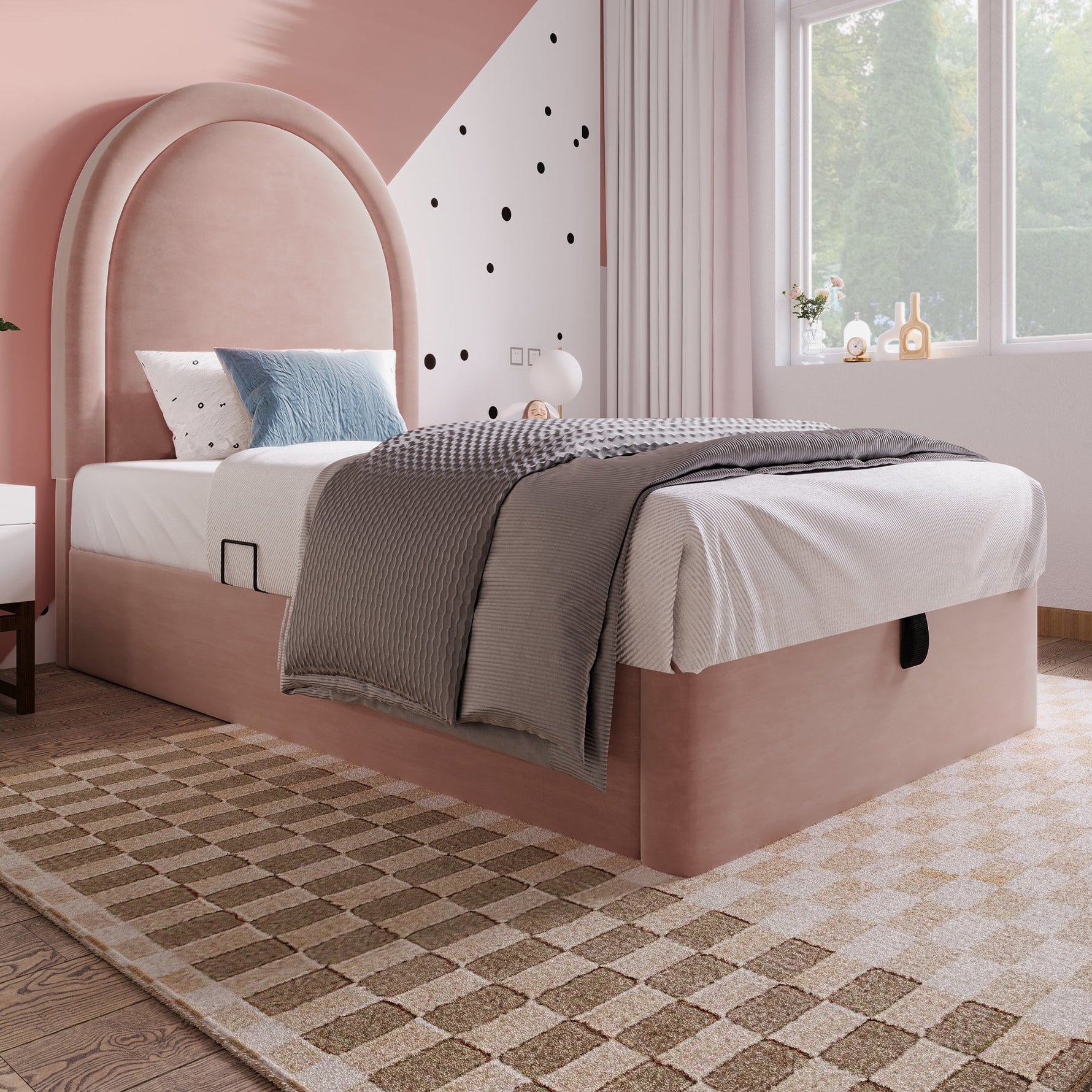 Children's Bed, Single 90 x 190 cm, Pink Velvet