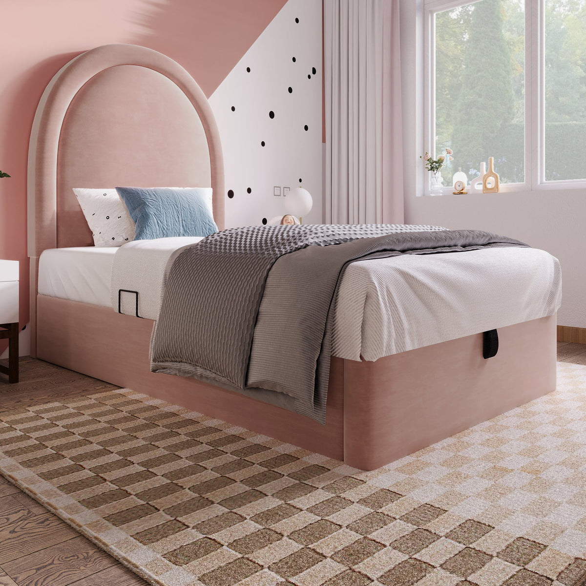 Children's Bed, Single 90 x 200 cm, Velvet Pink