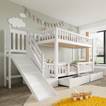 Children's Bunk Bed Multifunctional Slide Stairs 2 Drawers Solid Wood, White 90x200
