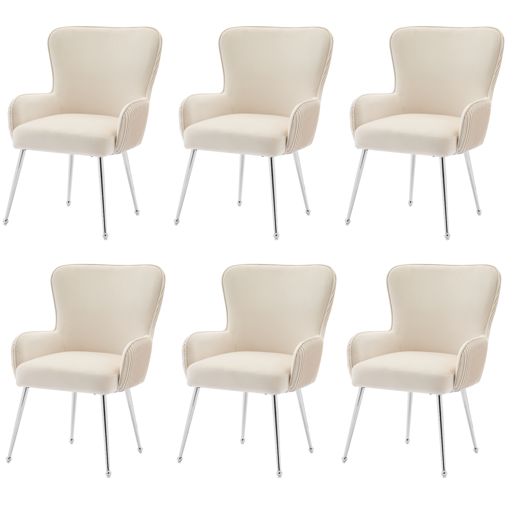 Velvet Dining Chair Set of 6 Lounge Armrests Lumbar Support - Beige Velvet